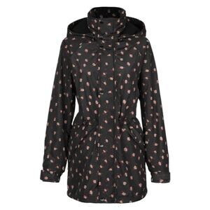 CAbi Rain Jacket Black Floral Size Medium Reflective Hoodie Full Zip Oversized